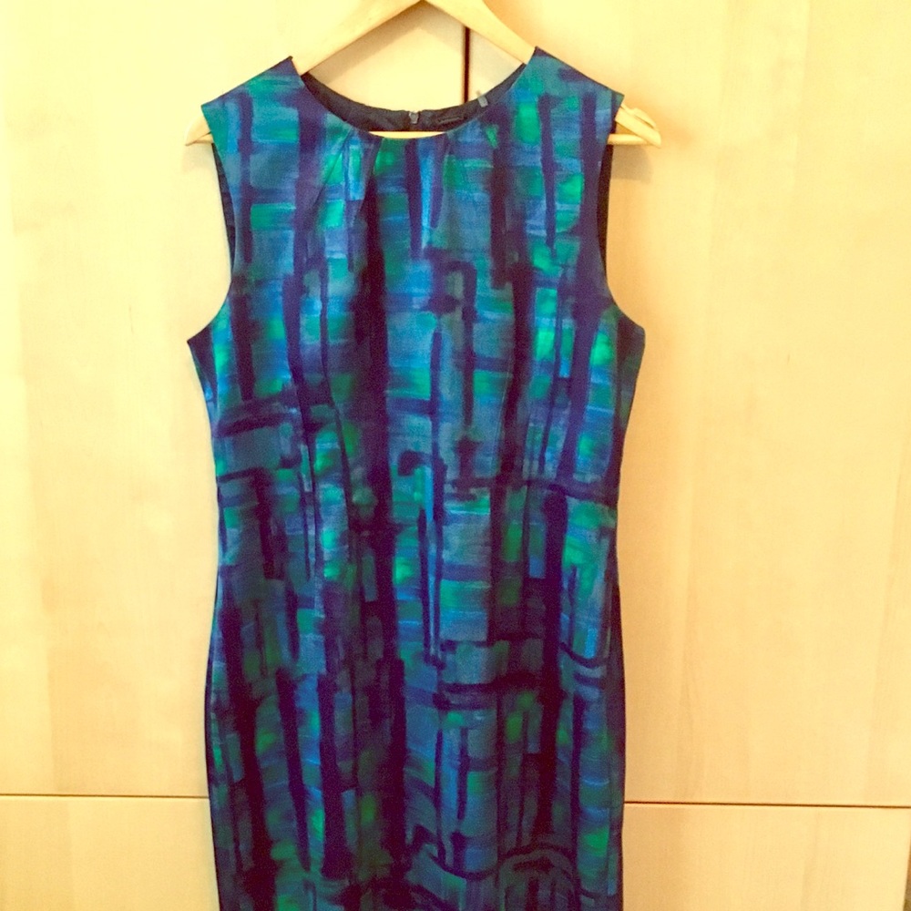 Elie Tahari Green and Peacock Blue Shift Dress